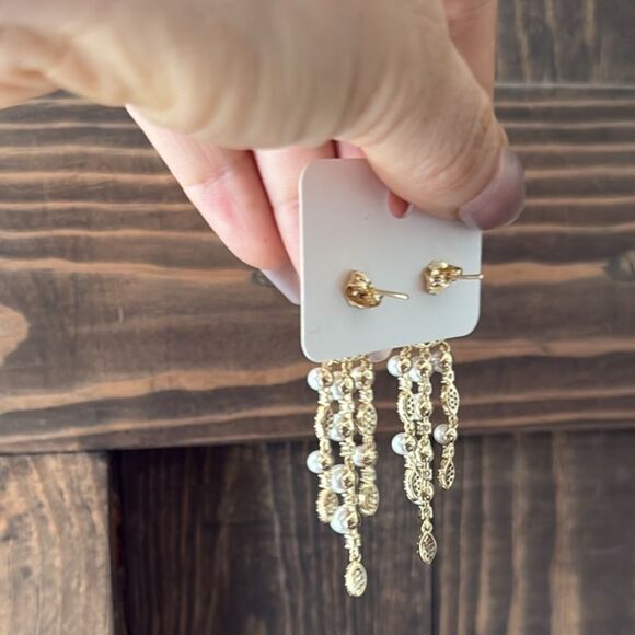 Elegant 14K Gold Plated and Silver Pearl Drop Earrings - Picture 9 of 10